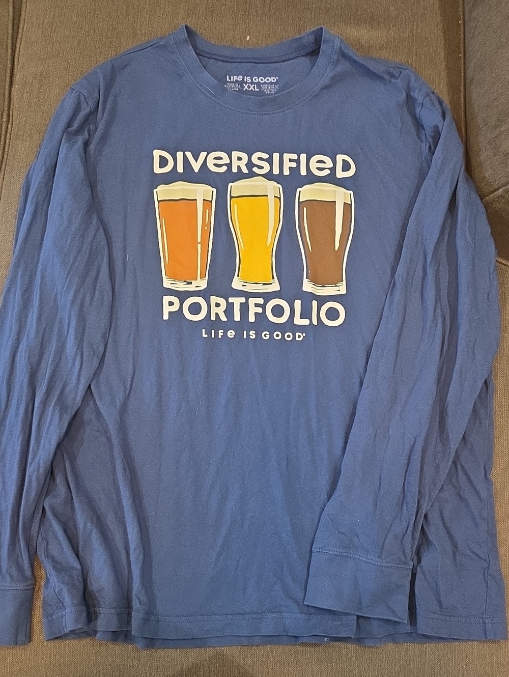 Life Is Good Men's Long Sleeve Tee in Blue with Beer Graphic